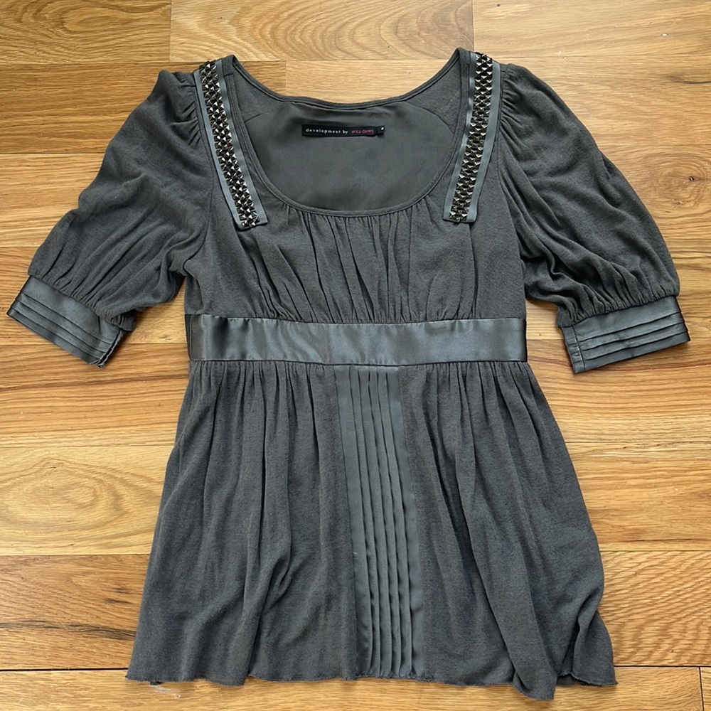 Gray nailhead tunic blouse, Development by Erica Davies